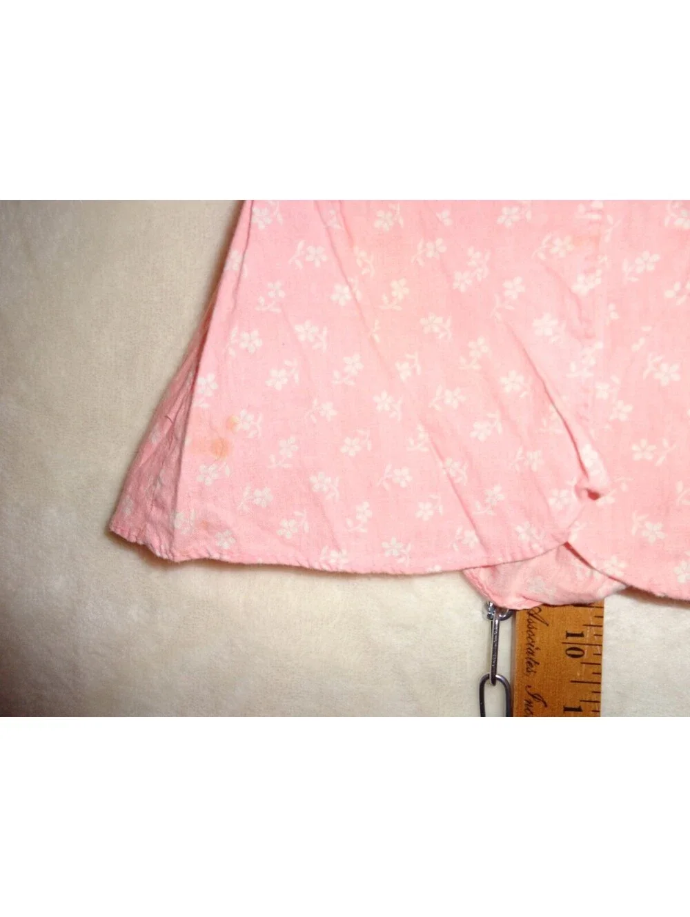 Vintage Pink Floral Calico Baby Doll Dress Eyelet Flutter Trim Ribbon